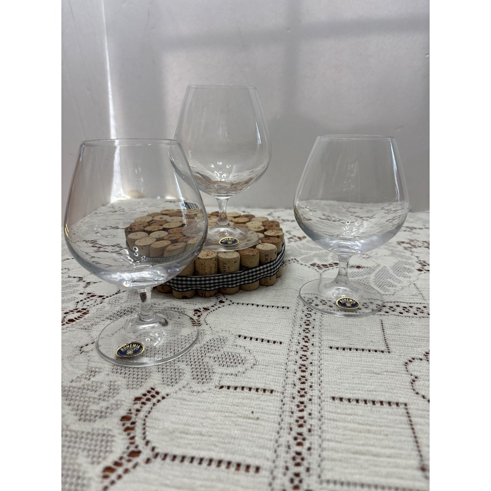 Bohemia Crystal Brandy Snifters Set of 3 Clear Glass Cognac Balloon Glasses 5in